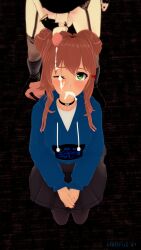 1boy 1girls 3d after_fellatio after_oral black_hair brown_hair cock_shock cock_worship cum cum_in_mouth cum_on_face cum_on_hair doki_doki_literature_club female femboy femboy_on_female femboydom garter_belt goth green_eyes hellfish hoodie image koikatsu long_hair monika_(doki_doki_literature_club) oc penis penis_awe penis_on_face skirt stockings