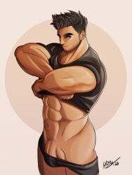 balls bara black_hair facial_hair lucas_lee male male_only moo_fino muscles muscular penis removing_clothing removing_shirt scott_pilgrim solo solo_male undressing