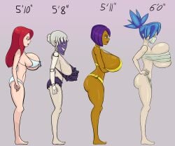 4girls big_ass big_breasts big_butt bikini black_dahlia dark-skinned_female dark_skin eliza_(skullgirls) huge_breasts mature_female parasoul rougethedaisy sagging_breasts side_view sideboob skullgirls swimsuit valentine_(skullgirls)