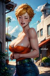 ai_generated big_breasts blonde_hair breasts cleavage dragon_ball fr34ky mature_female milf panchy panchy_(dragon_ball) panchy_briefs tubetop