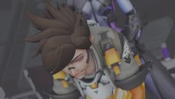 2girls 3d animated ass ass_focus bent_over blue_skin bodysuit clothed dry_humping hands_on_hips humping kishi no_sound overwatch short_hair standing tagme tracer video widowmaker yuri