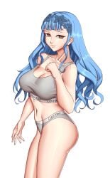 1girls alternate_hairstyle ass bare_thighs big_ass blue_hair breasts calvin_klein cleavage cleru_(cleruuuuu) female female_only fire_emblem fire_emblem:_three_houses fire_emblem_warriors:_three_hopes grey_panties large_breasts long_hair marianne_von_edmund nintendo official_alternate_hairstyle panties solo thighs underwear