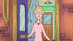 blonde_hair blush breasts cartoony casual_exposure casual_nudity exhibitionism female female_only glasses hair_up horrid_henry horrid_henry's_mum human milf mother mum_(horrid_henry) naked necklace nipples nude open_mouth pink_nipples saggy_breasts small_boobs small_breasts uncensored