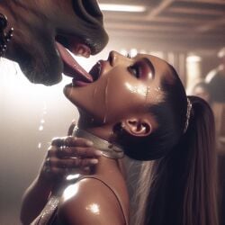 ai_generated ariana_grande celebrity dall-e3 equine female female_kissing_feral feral french_kiss girly horse kissing long_hair ponytail real_person realistic tongue tongue_in_mouth tongue_kiss tongue_out zoophilia