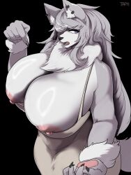 anthro big_breasts dress huge_breasts looking_at_viewer pointing_at_breasts taphris