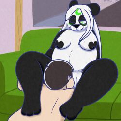 1:1 anthro bear black_body black_fur black_nipples black_nose blush breasts cunnilingus duo female fur fur_markings furniture genitals giant_panda green_eyes hair human human_on_anthro interspecies karamatsu_matsuno legs_over_partner's_shoulders lunarpanda8686 male male/female male_human/female_anthro mammal markings mika_(lunarpanda8686) mr._osomatsu nipples on_sofa one_eye_closed oral poster round_ears sex sitting sitting_on_sofa slightly_chubby sofa vaginal_penetration white_body white_fur white_hair