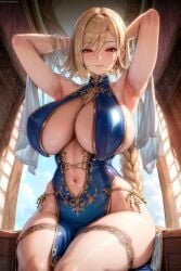 1girls ai_generated ai_love_higokko blonde_hair breasts female green_eyes hi_res holaraai huge_breasts light-skinned_female light_skin long_hair original original_character red_eyes revealing_clothes