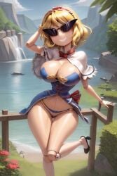 ai_generated alice_margatroid armpits bimbo bimbo_body bimbofication bimbofied body_modification corset dollification female hourglass_figure huge_ass huge_breasts implied_transformation npg8993 panties permanent_smile smile sunglasses sunnification thick_thighs thin_waist touhou transformation wide_hips