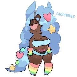 cherubble chibi clothed crop_top dark_skinned_female ear human my_singing_monsters playbackyderm rainbow_clothing sfw tail