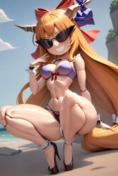 ai_generated armpits ass bimbo bimbo_body bimbofication bimbofied body_modification breasts corset dollification female high_heels implied_transformation npg8993 panties permanent_smile smile suika_ibuki sunglasses sunnification thick_thighs thin_waist touhou transformation wide_hips