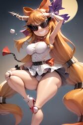 ai_generated armpits ass bimbo bimbo_body bimbofication bimbofied body_modification breasts corset dollification female high_heels implied_transformation knick_knack npg8993 panties permanent_smile smile suika_ibuki sunglasses sunnification thick_thighs thin_waist touhou transformation wide_hips