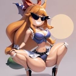 ai_generated armpits ass bimbo bimbo_body bimbofication bimbofied body_modification breasts corset dollification female high_heels implied_transformation knick_knack npg8993 panties permanent_smile smile suika_ibuki sunglasses sunnification thick_thighs thin_waist touhou transformation wide_hips