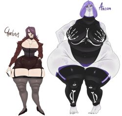 2girls anora_(ujanskiy) anthro bbw big_breasts breasts charlotte_(ujanskiy) chubby chubby_anthro chubby_female costume female female_only human original original_characters overweight overweight_anthro overweight_female reptile scalie size_difference snake ujanskiy