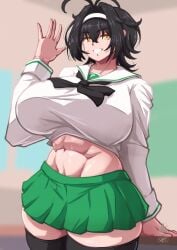 abs hyper_breasts putri_aruna roneesan school school_uniform skirt