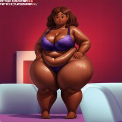 1girls 4k ai_generated bbw belly belly_button big_belly big_breasts black_milf bra breasts brown_body dark-skinned_female dark_skin fat female female_only highres hips huge_hips huge_thighs massive_thighs matronai_(artist) mature mature_female mature_woman navel obese obese_female overweight overweight_female panties patreon patreon_username pinup solo ssbbw stable_diffusion sweat sweating thick_thighs thighs twitter_username wide_hips