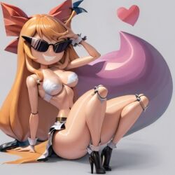 ai_generated armpits ass bimbo bimbo_body bimbofication bimbofied body_modification breasts corset dollification female high_heel_boots high_heels implied_transformation npg8993 panties permanent_smile smile suika_ibuki sunglasses sunnification thick_thighs thin_waist touhou transformation wide_hips