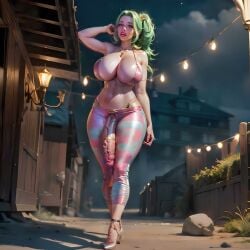 1futa abs ai_generated big_breasts big_penis bimbo bimbo_futanari bra flaccid flaccid_penis futa_only futanari green_hair hautmarcel high_heels huge_breasts huge_cock hung_futanari legs milf stable_diffusion thighs