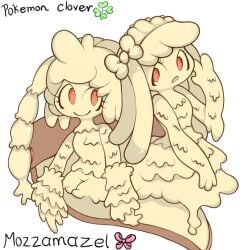 2girls breast_press cheese fakemon female food_creature mozzamazel naked no_humans pizza pokemon pokemon_clover slime slime_girl