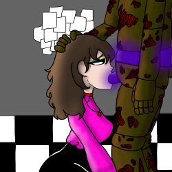 1boy1girl blowjob brown_hair faceless_male female five_nights_at_freddy's fully_clothed glowing_penis male male/female penis sex springtrap springtrap_(fnaf)