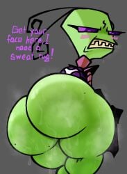 1girls alien alien_girl antennae ass behind_view below_view blush female green_skin huge_ass invader_zim irken large_ass looking_at_viewer musk nanodude78 purple_eyes solo solo_female sweat sweaty_ass sweaty_butt tak tak_(invader_zim) tak_(irken)_(invader_zim)