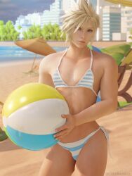 1boy 3d beach beach_ball bikini blender blonde_hair blue_eyes cloud_strife cloudmateria crossdressing femboy feminine_male final_fantasy final_fantasy_vii holding_object image light-skinned_male light_skin male male_focus male_only spiky_hair square_enix tagme