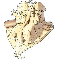 2girls breast_press cheese fakemon female food_creature mozzamazel naked no_humans official_art pizza pokemon pokemon_clover slime slime_girl