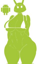 1girls android_(os) bugdroid embarrassed embarrassed_nude_female female_only green_body huge_breasts huge_thighs looking_at_viewer pussy pussy_juice simple_background sweat sweating videogamedunky white_background white_eyes