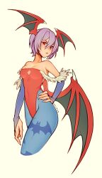 animal_print bare_shoulders bat_print bat_wings blue_pantyhose breasts bridal_gauntlets cleavage_cutout clothing clothing_cutout commentary cropped_legs darkstalkers demon_girl diamond_cutout female flat_chest gloves hair_between_eyes hand_on_own_hip head_wings highres leotard lilith_aensland long_bangs looking_at_viewer medium_breasts oxcoxa pantyhose print_pantyhose purple_hair red_eyes red_leotard short_hair small_breasts solo strapless strapless_leotard succubus twitter_link vampire_(game) wings