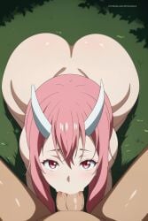 1boy 1girls 2d ai_generated big_ass breasts embrace erect_penis facefuck fellatio female horns horny_female human_male koikoi looking_at_partner looking_at_viewer male nude_female ogre_female on_all_fours oral_sex outdoors pink_eyes pink_hair shuna_(tensei_shitara_slime_datta_ken) tagme tensei_shitara_slime_datta_ken you