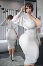 1futa 3d big_bulge bulge bulge_through_clothing cameltail futa_only futanari huge_ass huge_bulge huge_cock large_breasts mirror nipple_bulge nipples ryuu_ga_gotoku saeko_mukouda solo stevencarson tight_clothing tight_dress veiny_penis white_dress