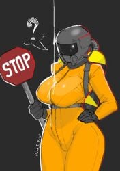 ass big_ass big_breasts big_thighs breasts cum cum_on_body cum_on_breasts dare_to_exist employee_(lethal_company) female female_only huge_ass huge_breasts huge_thighs lethal_company mask masked masked_female orange_clothing stop_sign tagme thick_hips thick_thighs thighs