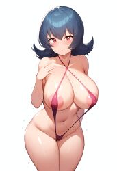 1girls bikini celia_(artist) female huge_breasts large_breasts pokemon red_eyes sabrina_(pokemon) sabrina_(pokemon_hgss) short_hair sling_bikini slingshot_swimsuit swimsuit