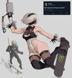 1girls big_ass big_breasts boob_window breasts crossover female goes_hard meme metal_gear metal_gear_rising muscular muscular_female nier:_automata now_draw_her raiden_(metal_gear) skateboard thick_thighs thps_(series) tony_hawk's_pro_skater yoracrab yorha_2b