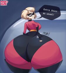 1girls 2d ass_slap big_ass commission disney elastigirl_(cosplay) female_only gigantic_ass hand_on_ass huge_ass isabelle_(popa) mask outfit ponkypopa ripped_clothing the_incredibles thick_thighs tight_clothing wide_hips