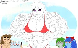 abs arata18 biceps big_breasts big_muscles bikini breasts cleavage female huge_breasts huge_muscles hyper_muscles large_breasts large_muscles looking_at_viewer muscles muscular_arms muscular_female muscular_legs muscular_thighs pecs sheep smile smiling veins veiny_muscles