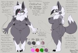 absurd_res anthro breasts cookie_(skoon) eevee fan_character generation_1_pokemon generation_7_pokemon genitals gynomorph heterochromia hi_res hybrid hybrid_pokemon intersex lycanroc midnight_lycanroc model_sheet nintendo overweight penis pokemon pokemon_(species) pokemorph skoon small_penis solo