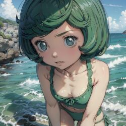 1girls ai_generated artist_request berserk bikini breasts female green_hair human light-skinned_female light_skin schierke short_hair tagme witch