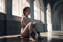 1girls ai_generated avatar_legends avatar_the_last_airbender braid braided_hair braided_ponytail cathedral choker female hair_loopies katara naked naked_female pixai sideboob sitting sitting_on_floor slave strategically_covered waiting water_tribe