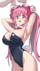 1girls animal_ears armpits arms_behind_head arukiru big_breasts breasts bunny_ears busty cleavage covered_navel di_gi_charat dice female female_only glasses hair_ribbon human large_breasts legs leotard light-skinned_female light_skin long_hair pink_eyes pink_hair pose posing rabbit_ears rabbit_tail ribbon sensual sexy_armpits smile solo thick_thighs thighs twintails usada_hikaru wide_hips