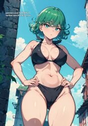 1girls ai_generated bikini black_bikini female female_only green_eyes green_hair karmino one-punch_man solo tatsumaki viewed_from_below