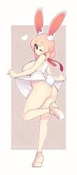 1girls :3 ass ass_focus bent_leg big_breasts black_eyes breasts bunny_ears bunny_girl bunny_tail clothes_lift cute dress dress_lift ears eyes eyes_open female female_only fiz fizintine long_ears looking_at_viewer original panties pink_hair sideboob smiling smiling_at_viewer solo standing_on_one_leg tail thick_thighs thighs tits very_high_resolution white_background wink winking_at_viewer