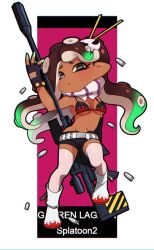 1girls :o belly_button bikini blush boots bullets cosplay dark-skinned_female female_focus flame_bikini gun hotpants kanzaki_coula looking_at_viewer marina_(splatoon) nearly_nude nintendo octoling octoling_girl pink_socks rifle scarf seductive_pose short_shorts shorts small_breasts sniper sniper_rifle socks socks_and_boots solo_female splatoon splatoon_(series) splatoon_2 tengen_toppa_gurren_lagann tentacle_hair thigh_socks thighhighs thin_waist unusual_ears unusual_eyes unusual_hair weapon yoko_littner yoko_littner_(cosplay)