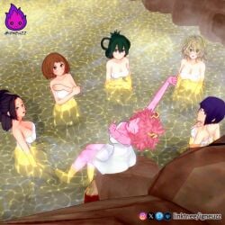 3d bath bathing boku_no_hero_academia female female_only hot_spring igneuzz kyoka_jiro mina_ashido momo_yaoyorozu multiple_girls my_hero_academia ochako_uraraka tagme thong toned tooru_hagakure tooru_hagakure_(visible) towel tsuyu_asui