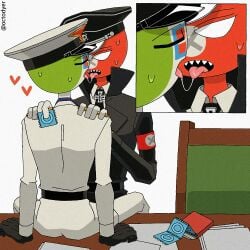 condom countryhumans fascist_italy_(countryhumans) french_kiss gay imminent_sex kissing military_uniform nazi nazi_germany_(countryhumans) octodyer saliva