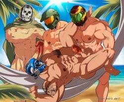 4boys abs anal anal_sex arm_tattoo armpits balls bara beach big_balls big_muscles big_nipples big_pecs big_penis call_of_duty clayton_carmine crossover daddy dilf doom doom_slayer_(doom) erection foursome gay gears_of_war ghost_(modern_warfare_2) group group_sex halo_(game) halo_(series) heart helmet helmet_only holding_partner huge_cock human human_on_human human_penetrated human_penetrating_human hunk logan_sato lying male male/male male_only male_penetrated male_penetrating_male mask mask_only masked_male master_chief masturbating_while_penetrated masturbation modern_warfare muscular muscular_human muscular_male navel nipples nude pecs penetration penis penis_in_ass quartet sand sex signature simon_riley tattoo water yaoi