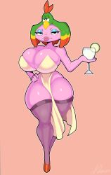 1girls 2023 alternate_breast_size big_ass big_breasts boob_window breast_squish cleavage clothed dress drink female female_only holding_glass huge_breasts inner_sideboob looking_at_viewer makeup mario_(series) mehdrawings narrowed_eyes nintendo no_bra no_underwear pelvic_curtain pink_skin queen_valentina sideass sideboob simple_background solo stockings super_mario_rpg super_mario_rpg_remake thick_thighs thigh_squish useless_clothing very_high_resolution