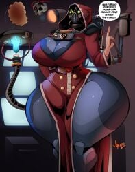 1girls adeptus_mechanicus big_breasts big_hips breasts cleavage curvy curvy_figure cyborg darktide detailed_background dialogue english_text female female_focus female_only front_view hadron-omega-7-7 hips hips_wider_than_shoulders huge_breasts huge_hips imperium_of_man jaeh large_breasts large_hips pancake robot servo-skull solo solo_female speech_bubble standing talking techpriest text thick_thighs thighs warhammer_(franchise) warhammer_40k wide_hips