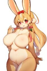 1girls anthro big_breasts blonde_hair blush breasts chubby chubby_female female female_only fur hair hi_res lagomorph leporid looking_at_viewer mammal no_nipples nude nude_female open_mouth rabbit red_eyes simple_background smiling smiling_at_viewer solo very_high_resolution whooo-ya yellow_body yellow_fur