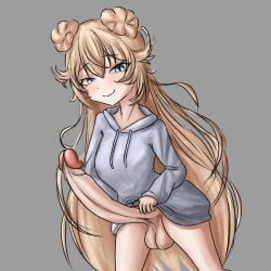 1futa balls big_breasts blonde_hair blue_clothing blue_eyes blue_sweater bottomless breasts bunnyfaqer clothed clothing double_bun erection futa_only futanari hair huge_cock human kaneko_lumi large_penis light-skinned_futanari light_skin long_hair long_penis looking_at_viewer partially_clothed penis phase_connect phase_invaders simple_background smooth_balls smooth_penis solo standing sweater virtual_youtuber vtuber