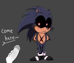 ankifun big_penis english_text erection genitals lord_x penis questionable_consent red_eyes simple_background sonic.exe_(series) sonic_(series) standing tail veiny_penis white_fur